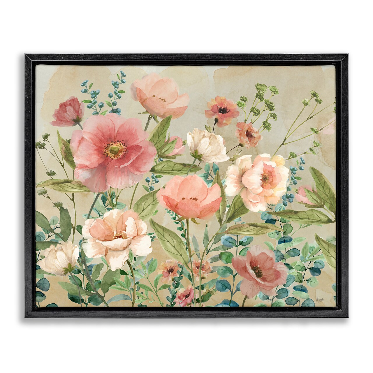 Stupell Industries Floral Surprise Garden Black Framed Floater Canvas Wall Art, design by Nan